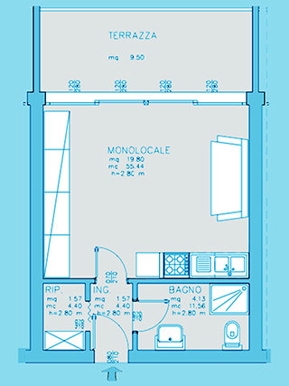 Progetto di rivisitazione stilistica di un monolocale marino anni ’80 – casa di vacanze