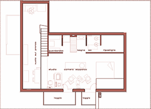 Progetto e realizzazione degli interni di un’appartamento–loft mansardato su due piani ad uso residenza.